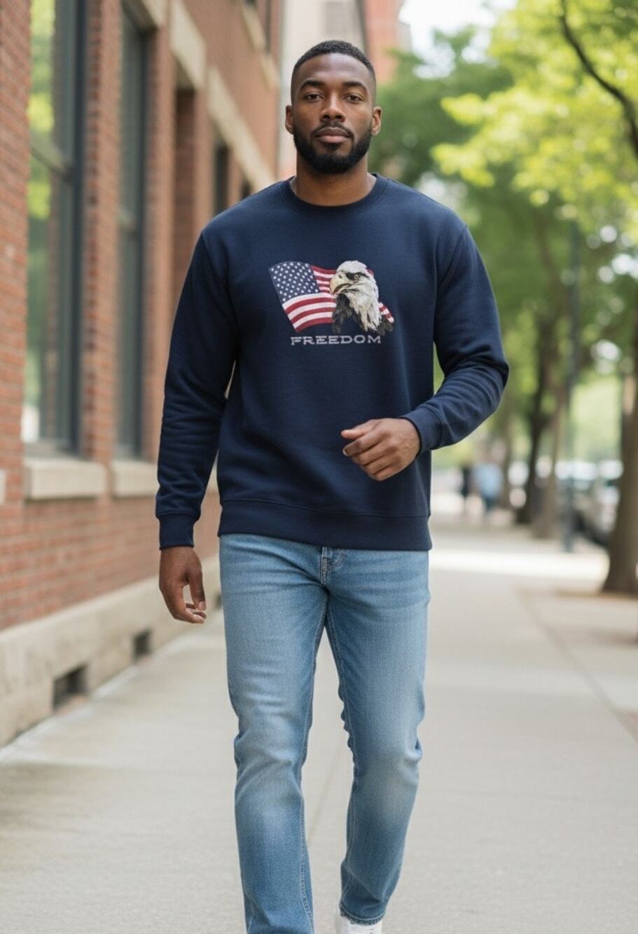 Croft & Barrow Men's Small Pullover Sweatshirt Embroidered American Eagle & Flag